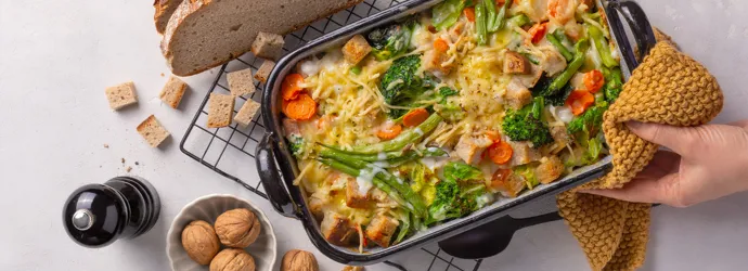 Veganes Gemüse-Brot-Gratin