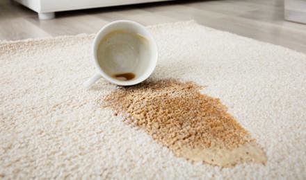 Kaffeeflecken auf einem beigefarbenen Teppich