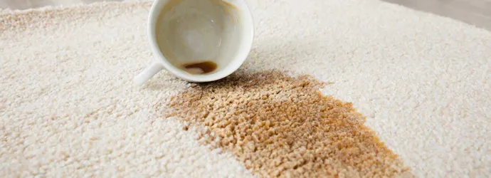 Kaffeeflecken auf einem beigefarbenen Teppich