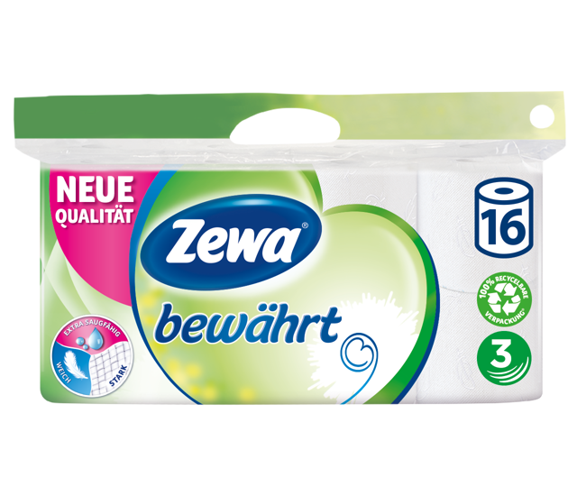 Zewa bewährt Toilettenpapier:
JETZT extra saugfähig
