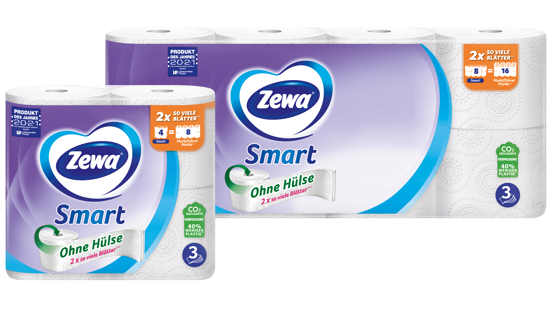 <p>Eine Neueinführung im Rahmen unserer Bestrebungen, nachhaltige Produkte herzustellen, ist Zewa Smart – unser umweltfreundliches Toilettenpapier ohne Papprolle, das länger hält. Dadurch können wir Karton und Transportkosten einsparen. <br /><br /><strong>Und wenn 20 Millionen Kunden zu dieser Alternative wechseln, kann einiges eingespart werden:</strong></p>